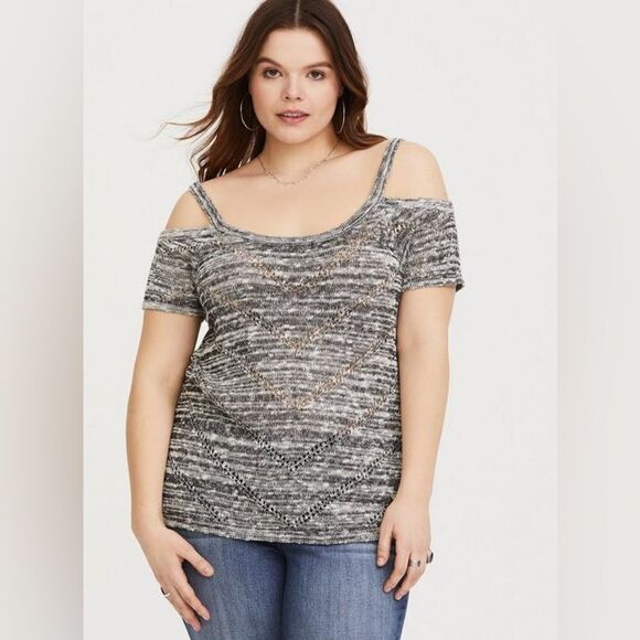 Torrid | Marled Cold Shoulder Pullover | Size 0 (L) - Picture 1 of 8